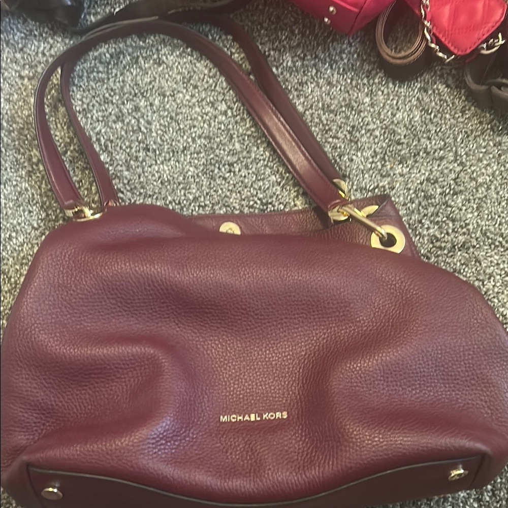 Michael Kors Brown Leather Shoulder Bag with Gold Accents